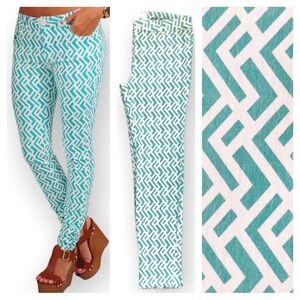Hope’s Herringbone Patterned Island Wear Preppy Resort Vacay Skinny Pants